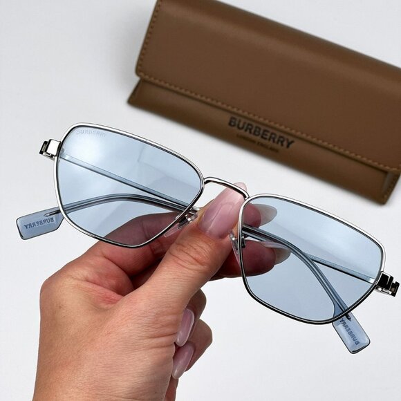Burberry BE3146 100572 Sunglasses Silver Light Blue Geometric Unisex - Picture 2 of 9
